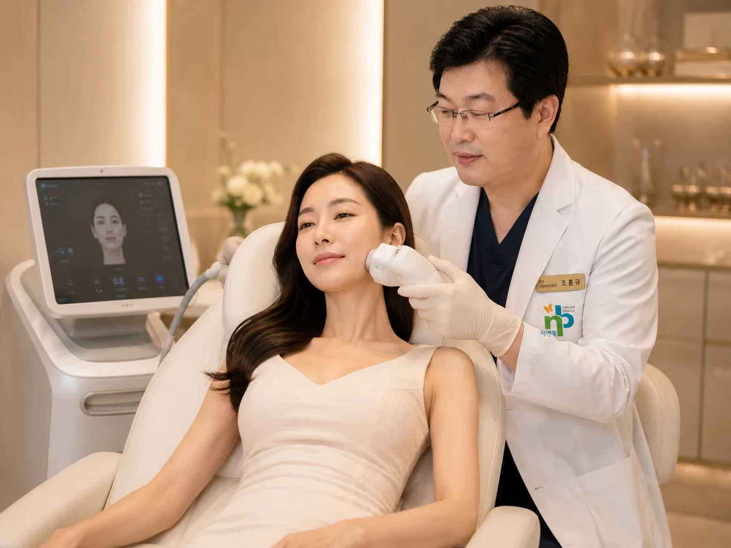안티에이징 레이저 시술과 피부 관리를 상징하는 이미지